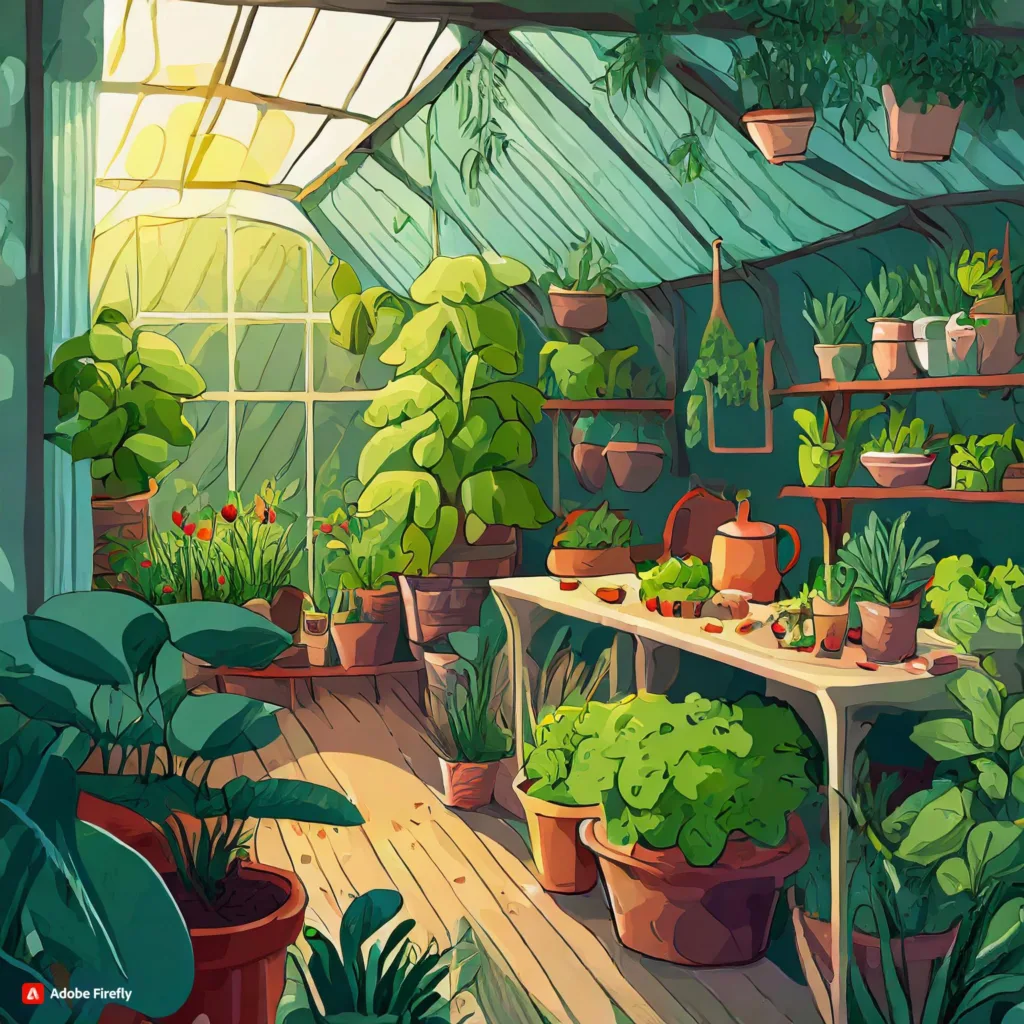 firefly generate kitchen garden with shadenet plants under shadenet 257671592696219341893928
