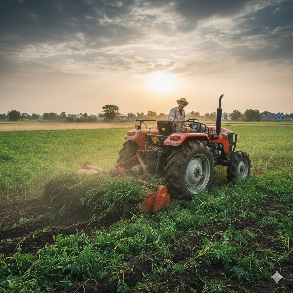 Dhaincha Crop Ploughing by farmer